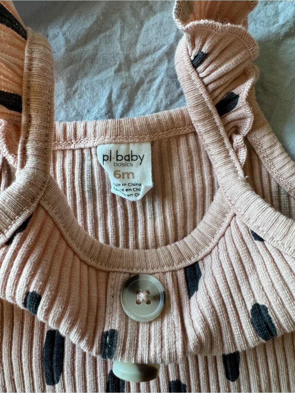 Ribbed Peach Dot-Print Baby One-Piece Bodysuit - Picture 2 of 3